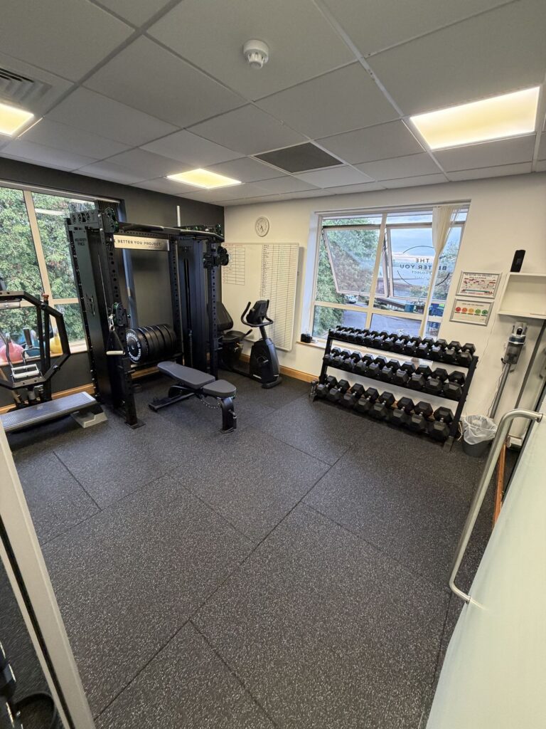 Private Personal Training room with rig and dumbbells in Lower Earley